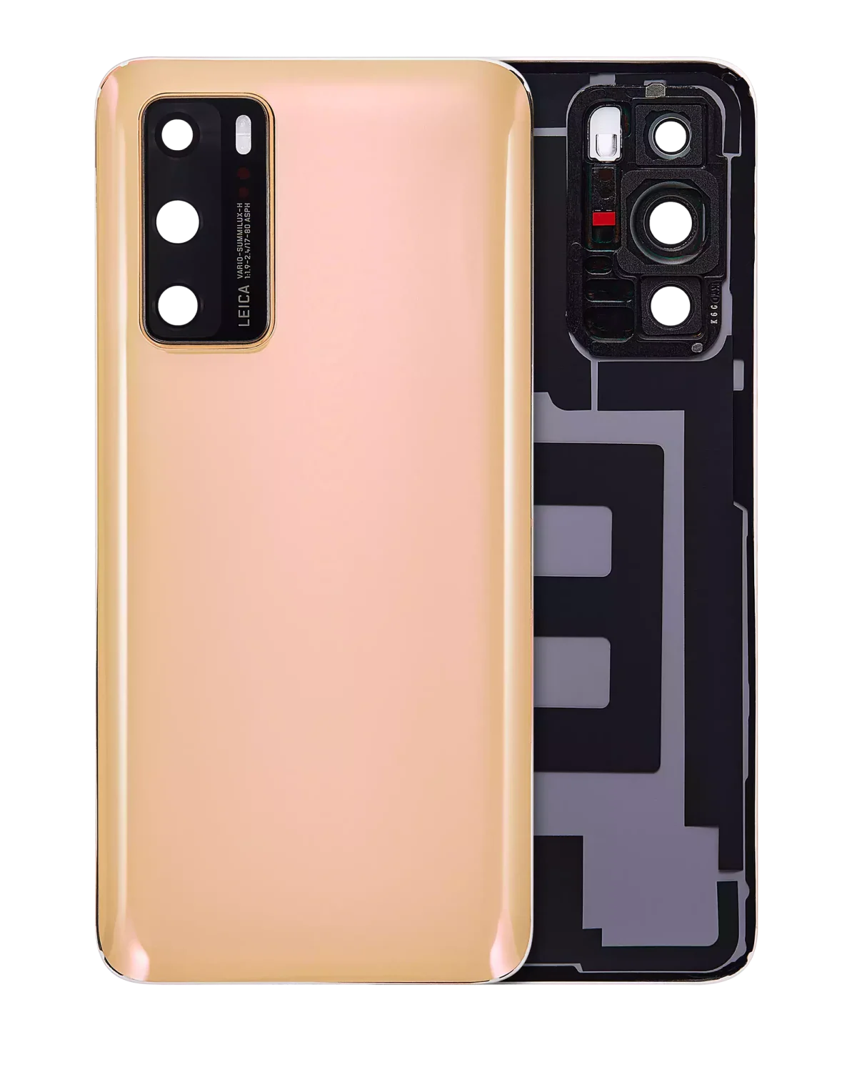 Huawei P40 İle Uyumlu Arka Kapak Camı Kamera Lensli (Altın Pembe)
