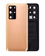 Huawei P40 Pro İle Uyumlu Arka Kapak Camı Kamera Lensli (Altın Pembesi)