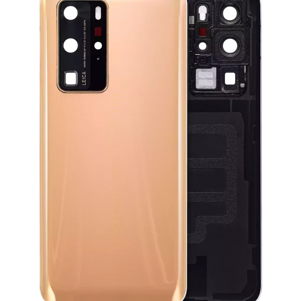 Huawei P40 Pro İle Uyumlu Arka Kapak Camı Kamera Lensli (Altın Pembesi)