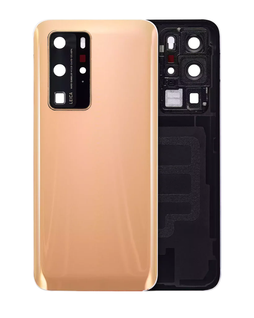 Huawei P40 Pro İle Uyumlu Arka Kapak Camı Kamera Lensli (Altın Pembesi)