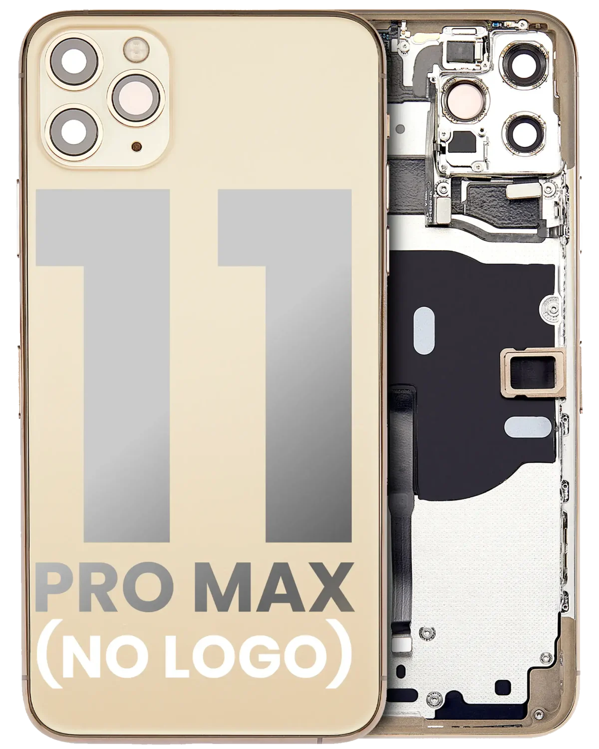 Iphone 11 Pro Max ile Uyumlu Küçük Bileşenler Önceden Takılmış Arka Muhafaza Logo Yok Plus Gold ile Uyumlu
