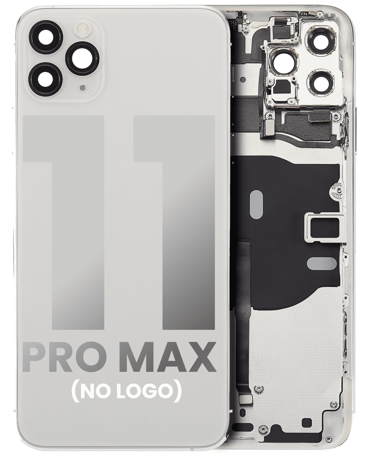 Iphone 11 Pro Max ile Uyumlu Küçük Bileşenler Önceden Takılmış Arka Muhafaza Logo Yok Plus Gümüş ile Uyumlu