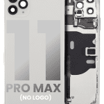 Iphone 11 Pro Max ile Uyumlu Küçük Bileşenler Önceden Takılmış Arka Muhafaza Logo Yok Plus Gümüş ile Uyumlu