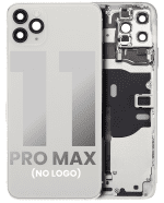 Iphone 11 Pro Max ile Uyumlu Küçük Bileşenler Önceden Takılmış Arka Muhafaza Logo Yok Plus Gümüş ile Uyumlu