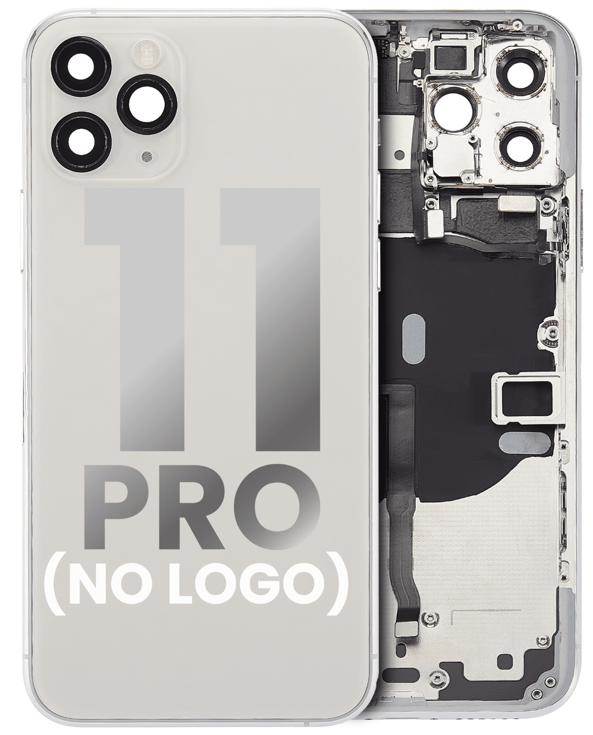 Iphone 11 Pro ile Uyumlu Küçük Bileşenler Önceden Takılmış Arka Muhafaza Logo Yok Plus Gümüş ile Uyumlu