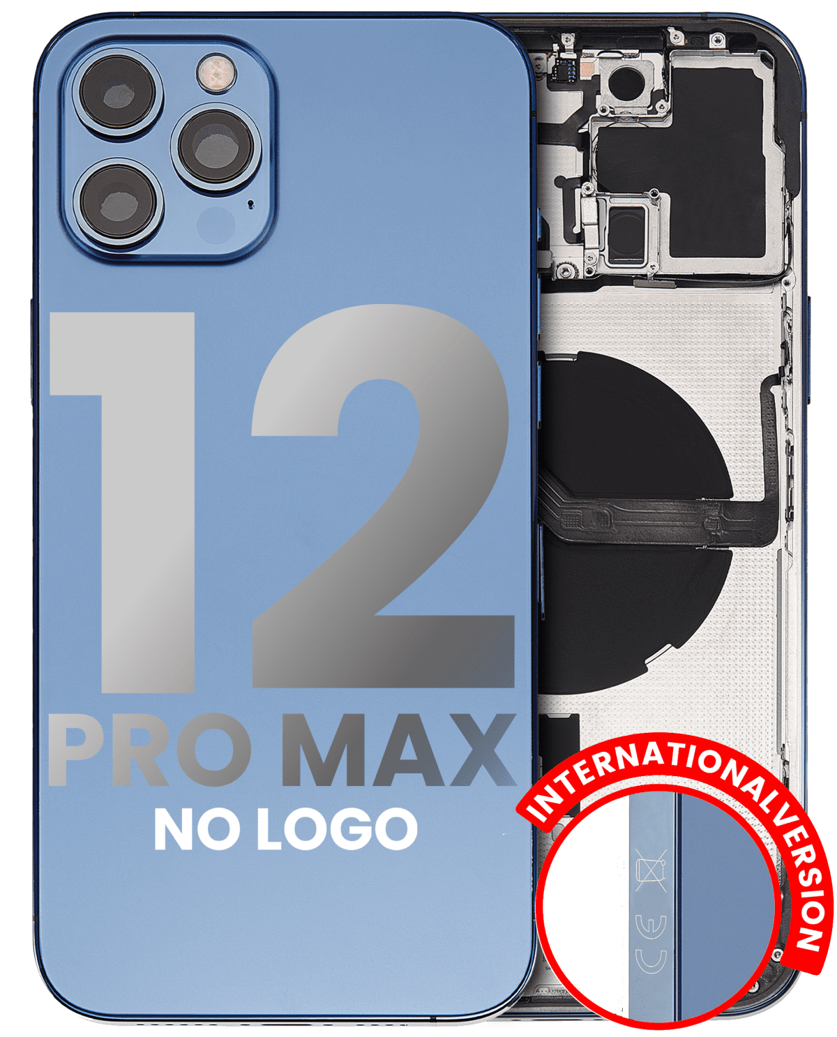 Iphone 12 Pro Max ile Uyumlu Küçük Bileşenler Önceden Takılmış Arka Muhafaza Logo Yok Plus Uluslararası Sürüm Pasifik Mavisi ile Uyumlu