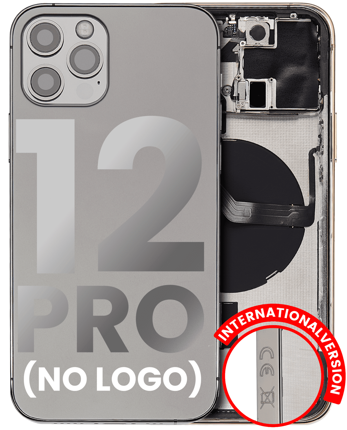 Iphone 12 Pro ile Uyumlu Küçük Bileşenler Önceden Takılmış Arka Muhafaza Logo Yok Plus Uluslararası Sürüm Grafit ile Uyumlu