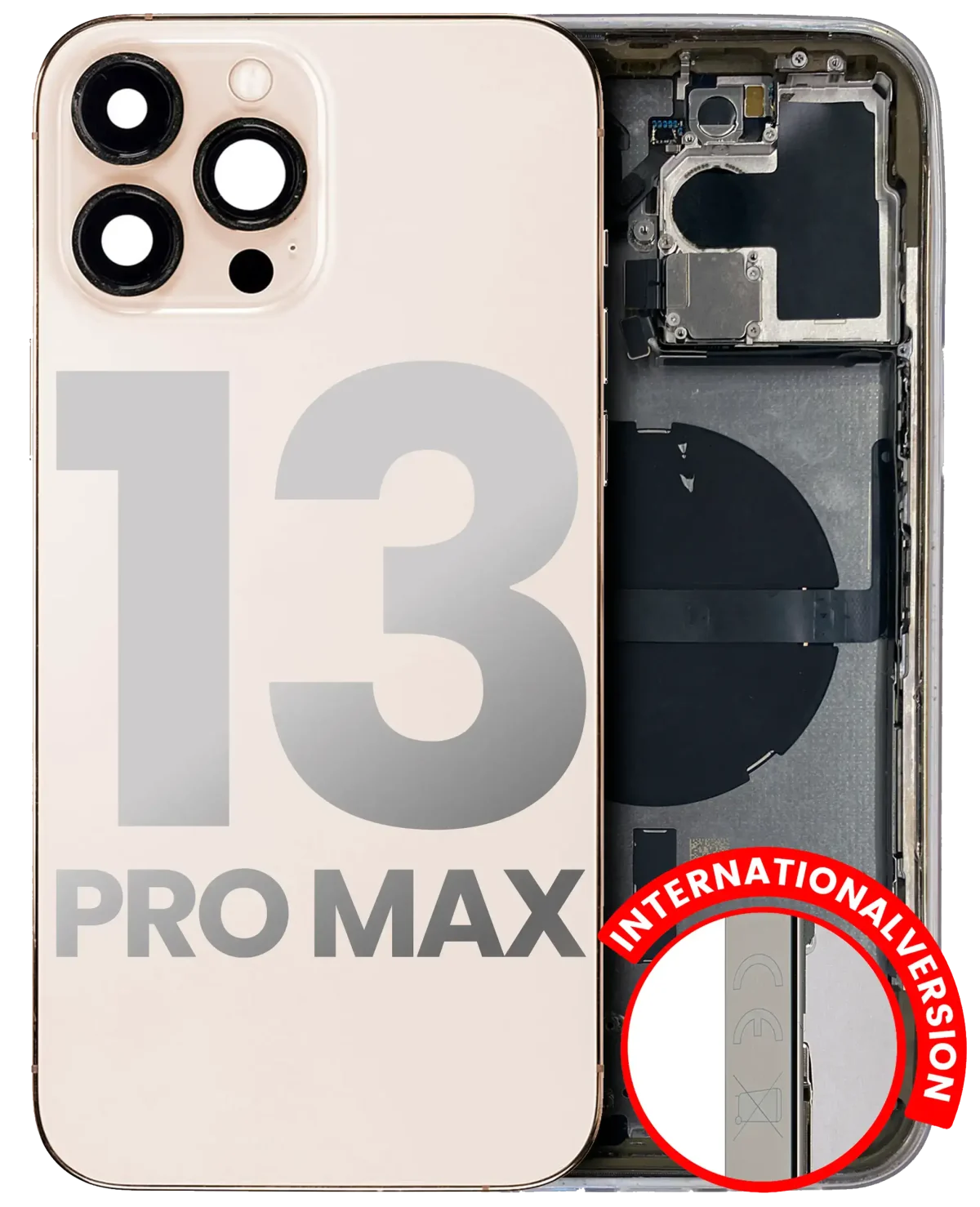 Iphone 13 Pro Max ile Uyumlu Kasa Bileşenler Önceden Takılmış Uluslararası Sürüm ile Uyumlu Kasa  Gold