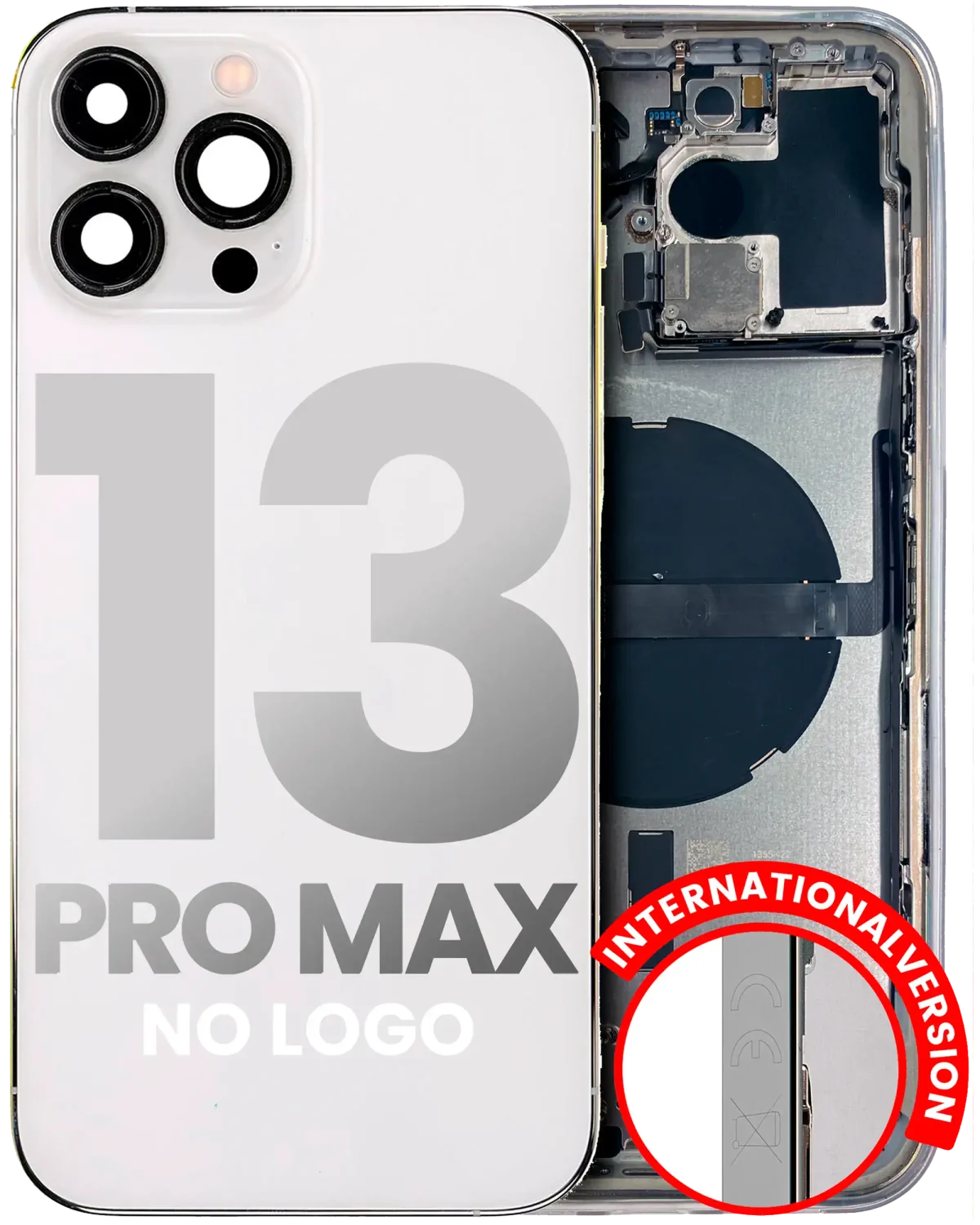 Iphone 13 Pro Max ile Uyumlu Küçük Bileşenler Önceden Takılmış Arka Muhafaza Logo Yok Plus Uluslararası Sürüm Gümüş ile Uyumlu