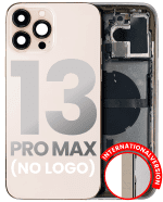 Iphone 13 Pro Max ile Uyumlu Küçük Bileşenler Önceden Takılmış Arka Muhafaza ile Uyumlu Logo Yok Plus Uluslararası Sürüm Gold