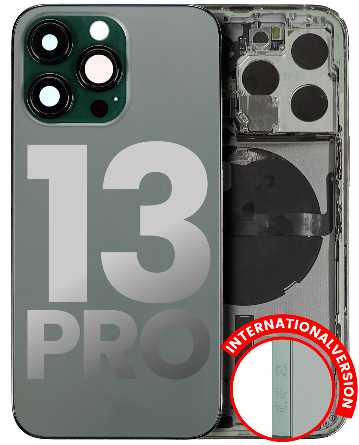 Iphone 13 Pro ile Uyumlu Küçük Bileşenler Önceden Takılmış Arka Muhafaza Uluslararası Sürüm ile Uyumlu Kullanılmış  Çekme: Sınıf C Alpine Green