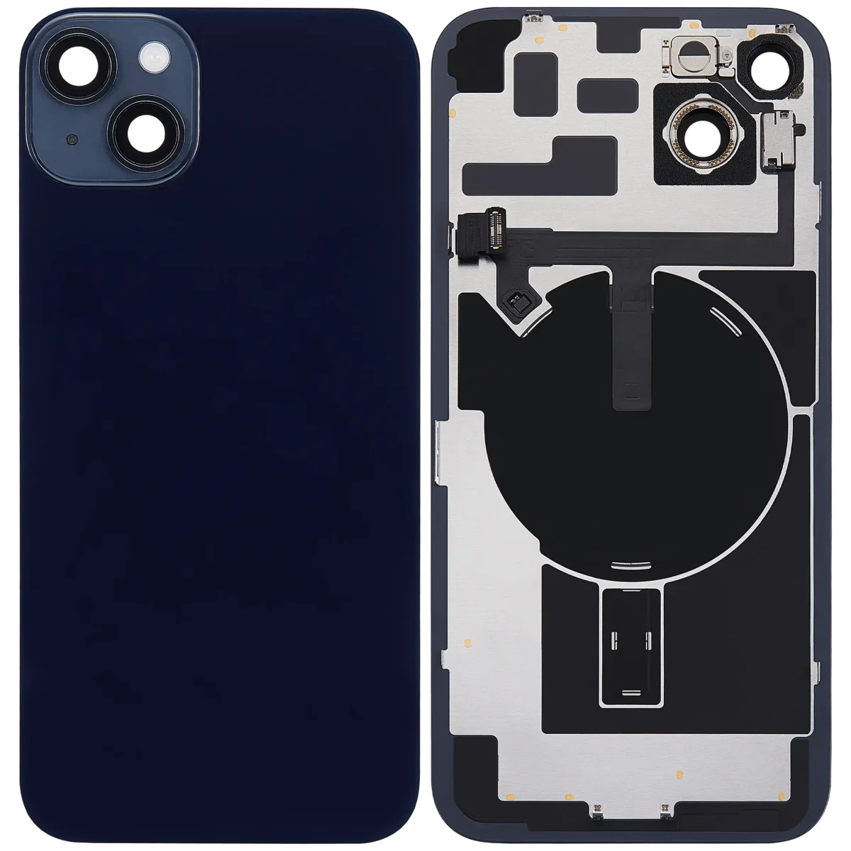 Iphone 14 Plus ile Uyumlu Arka Cam Çelik Plakalı Kablosuz NFC Şarj MagSafe Mıknatıs ve El Feneri Esnek ile Uyumlu Full Gece ​​Yarısı - Görsel 2