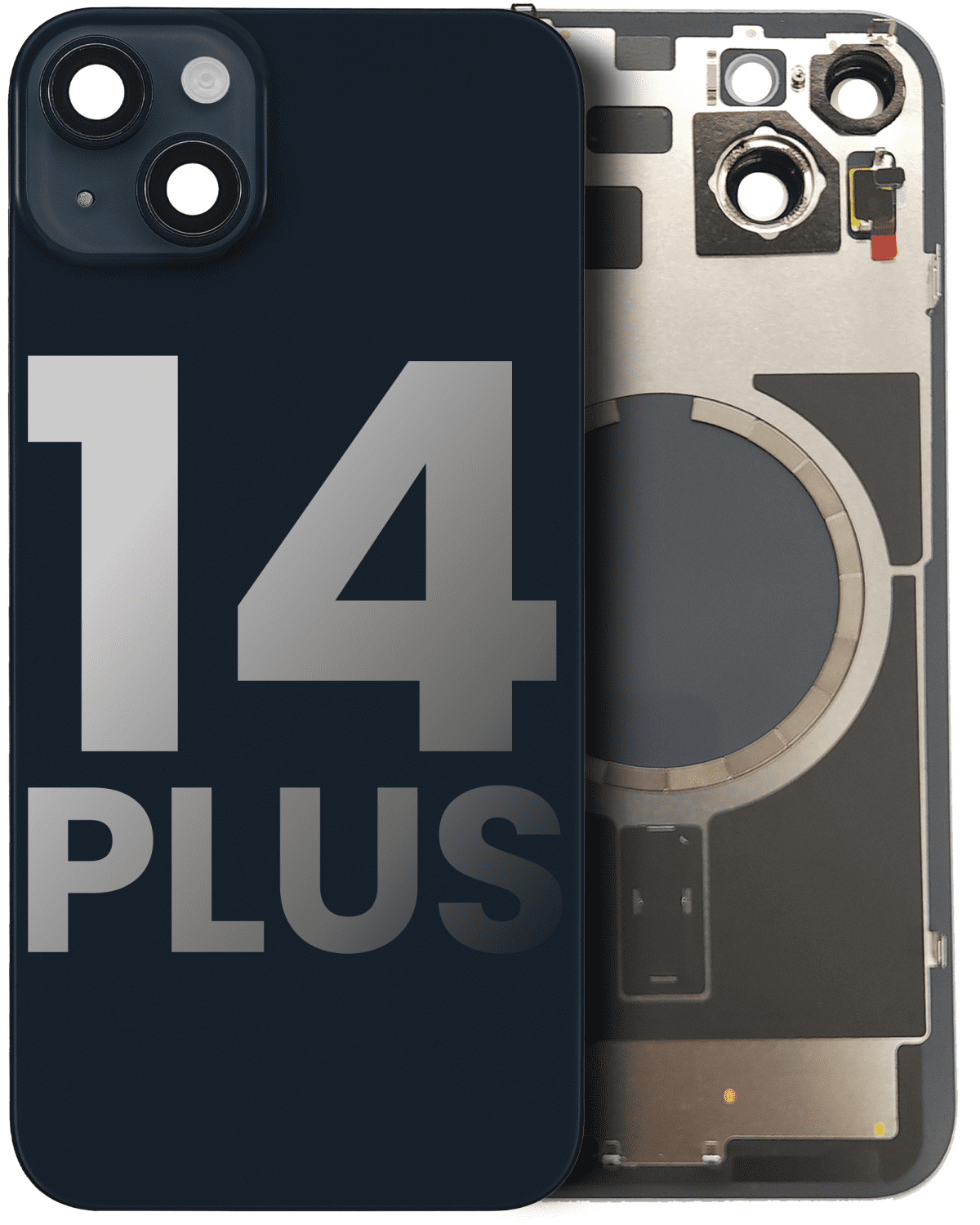 Iphone 14 Plus ile Uyumlu Arka Cam Çelik Plakalı Kablosuz NFC Şarj MagSafe Mıknatıs ve El Feneri Esnek ile Uyumlu Full  Gece ​​Yarısı