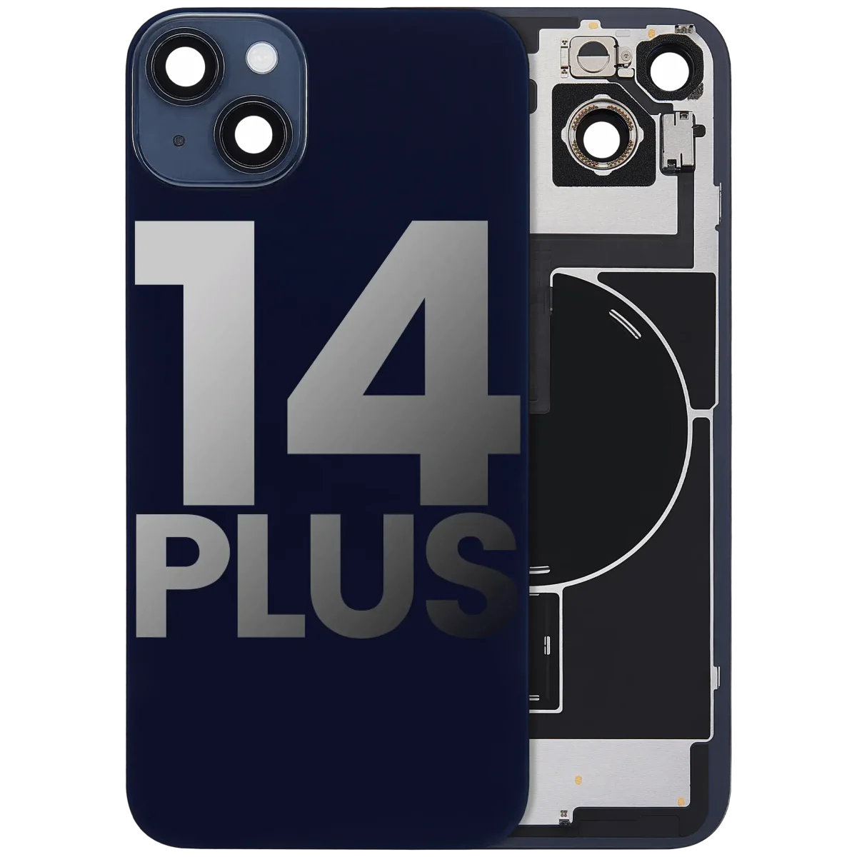 Iphone 14 Plus ile Uyumlu Arka Cam Çelik Plakalı Kablosuz NFC Şarj MagSafe Mıknatıs ve El Feneri Esnek ile Uyumlu Full Gece ​​Yarısı