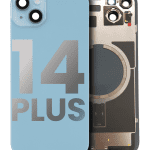 Iphone 14 Plus ile Uyumlu Arka Cam Çelik Plakalı Kablosuz NFC Şarj MagSafe Mıknatıs ve El Feneri Esnek ile Uyumlu Full  Mavi