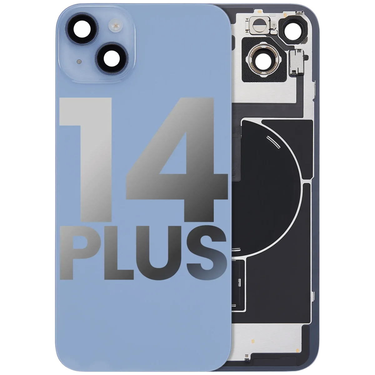 Iphone 14 Plus ile Uyumlu Arka Cam Çelik Plakalı Kablosuz NFC Şarj MagSafe Mıknatıs ve El Feneri Esnek ile Uyumlu Full Mavi