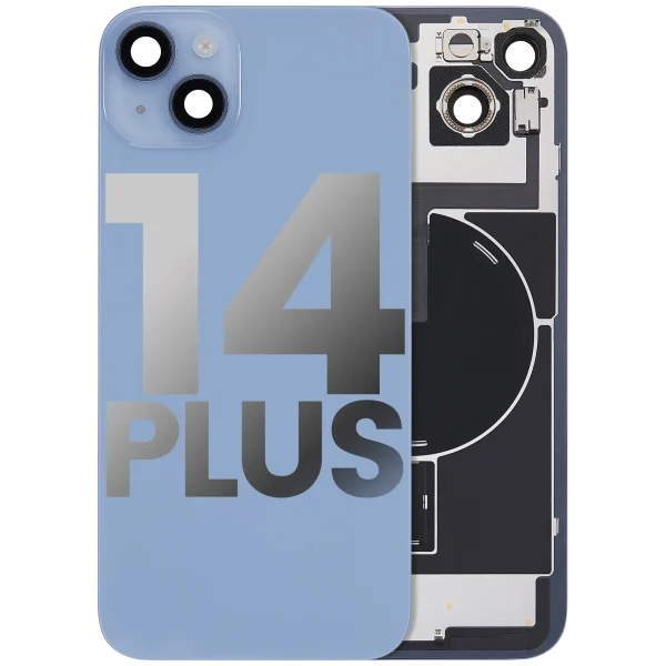 Iphone 14 Plus ile Uyumlu Arka Cam Çelik Plakalı Kablosuz NFC Şarj MagSafe Mıknatıs ve El Feneri Esnek ile Uyumlu Full Mavi