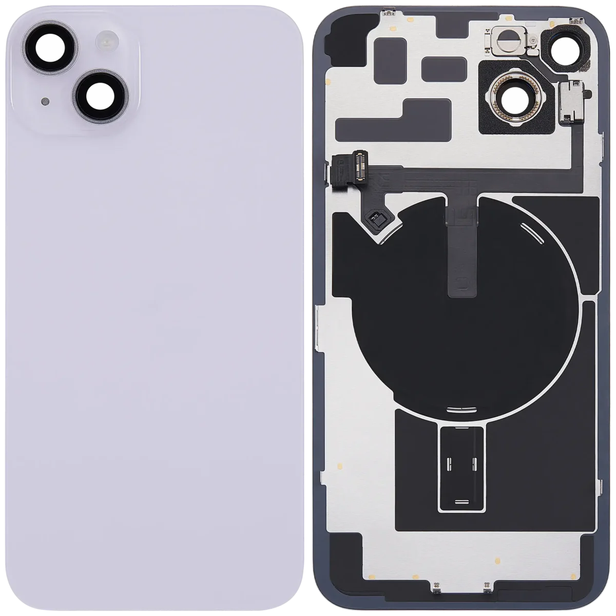 Iphone 14 Plus ile Uyumlu Arka Cam Çelik Plakalı Kablosuz NFC Şarj MagSafe Mıknatıs ve El Feneri Esnek ile Uyumlu Full Mor - Görsel 2