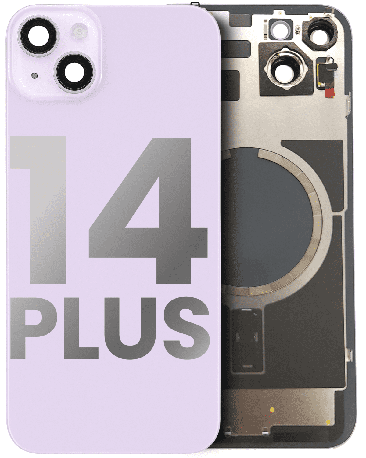 Iphone 14 Plus ile Uyumlu Arka Cam Çelik Plakalı Kablosuz NFC Şarj MagSafe Mıknatıs ve El Feneri Esnek ile Uyumlu Full  Mor