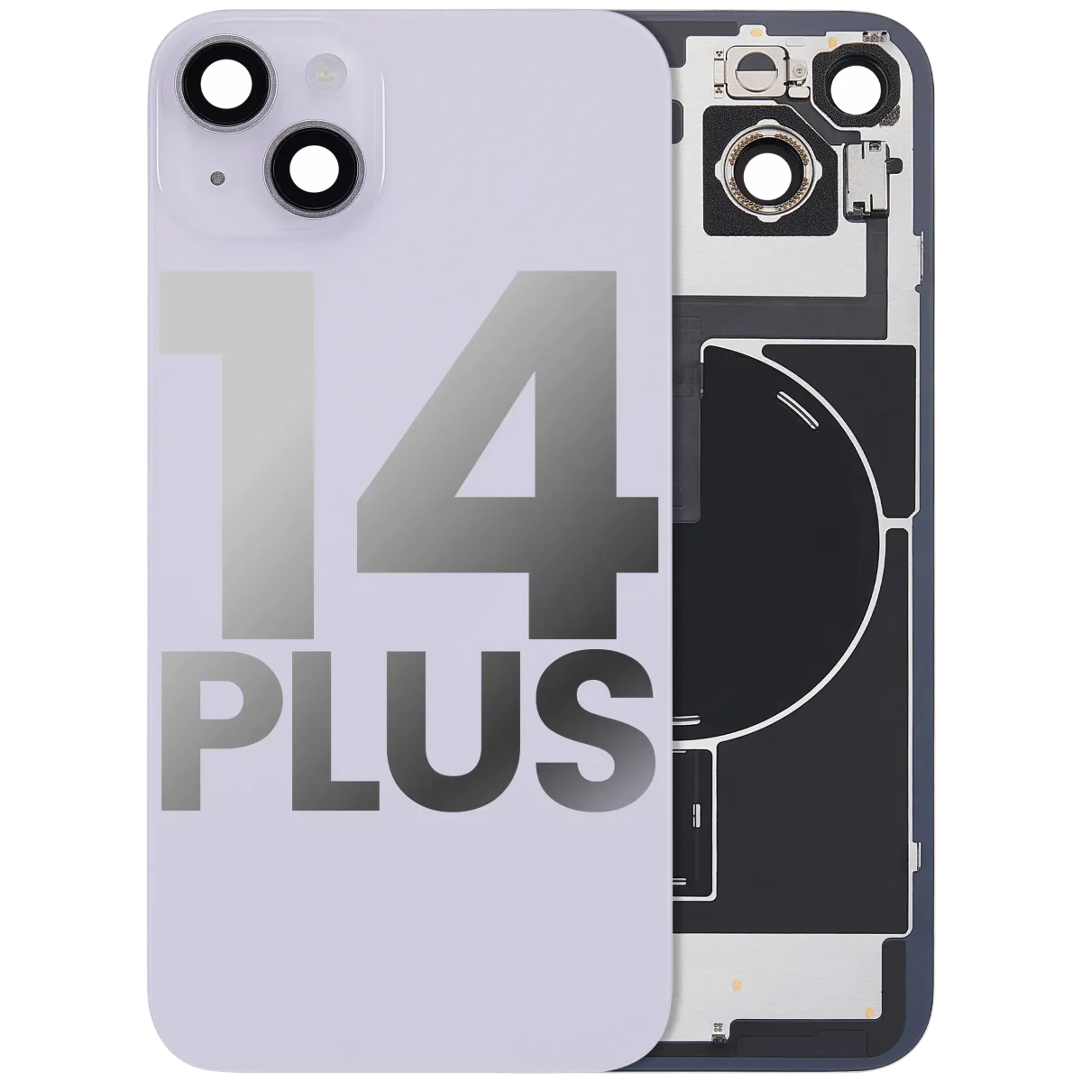 Iphone 14 Plus ile Uyumlu Arka Cam Çelik Plakalı Kablosuz NFC Şarj MagSafe Mıknatıs ve El Feneri Esnek ile Uyumlu Full Mor