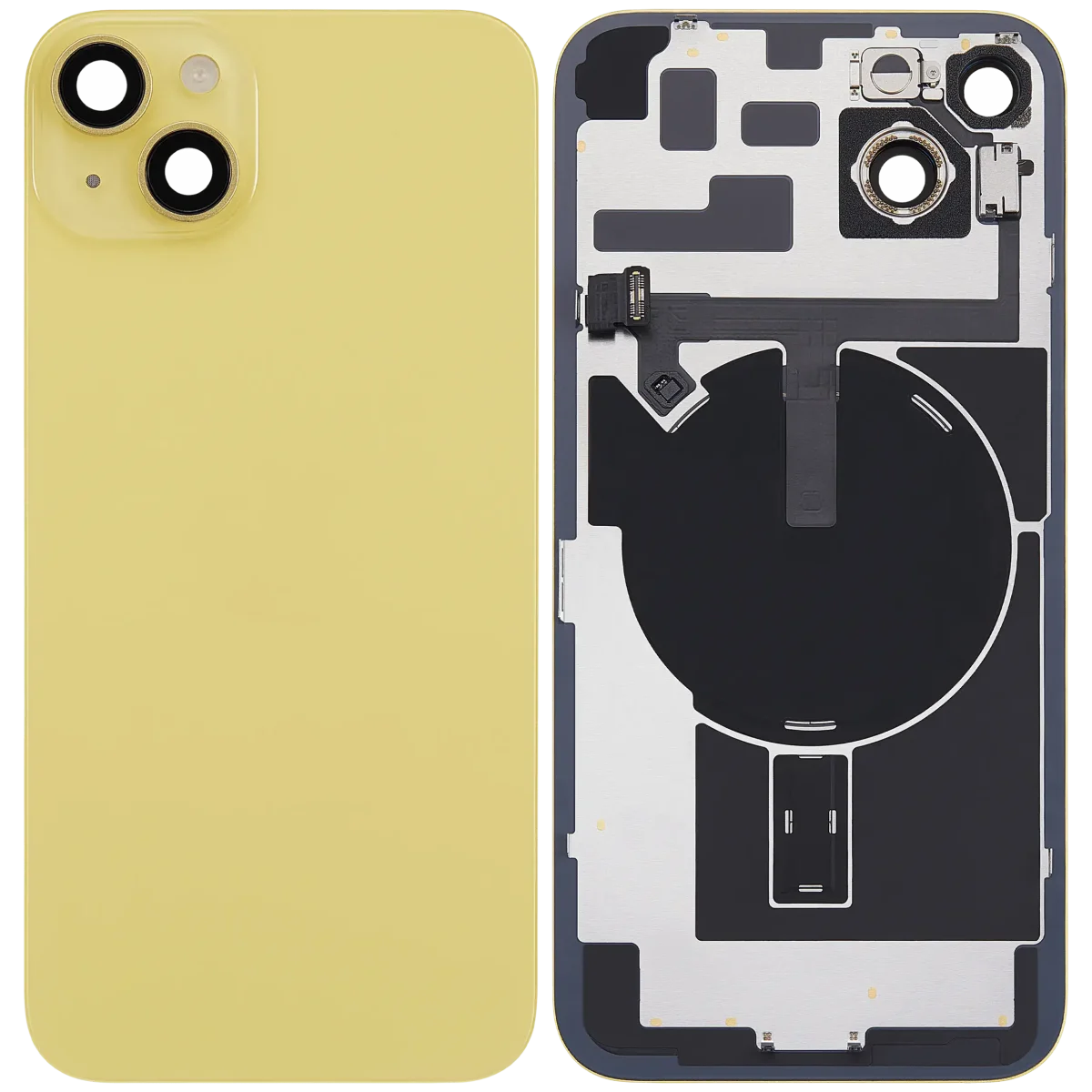 Iphone 14 Plus ile Uyumlu Arka Cam Çelik Plakalı Kablosuz NFC Şarj MagSafe Mıknatıs ve El Feneri Esnek ile Uyumlu Full Sarı - Görsel 2