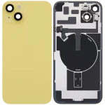 Iphone 14 Plus ile Uyumlu Arka Cam Çelik Plakalı Kablosuz NFC Şarj MagSafe Mıknatıs ve El Feneri Esnek ile Uyumlu Full Sarı - Görsel 2