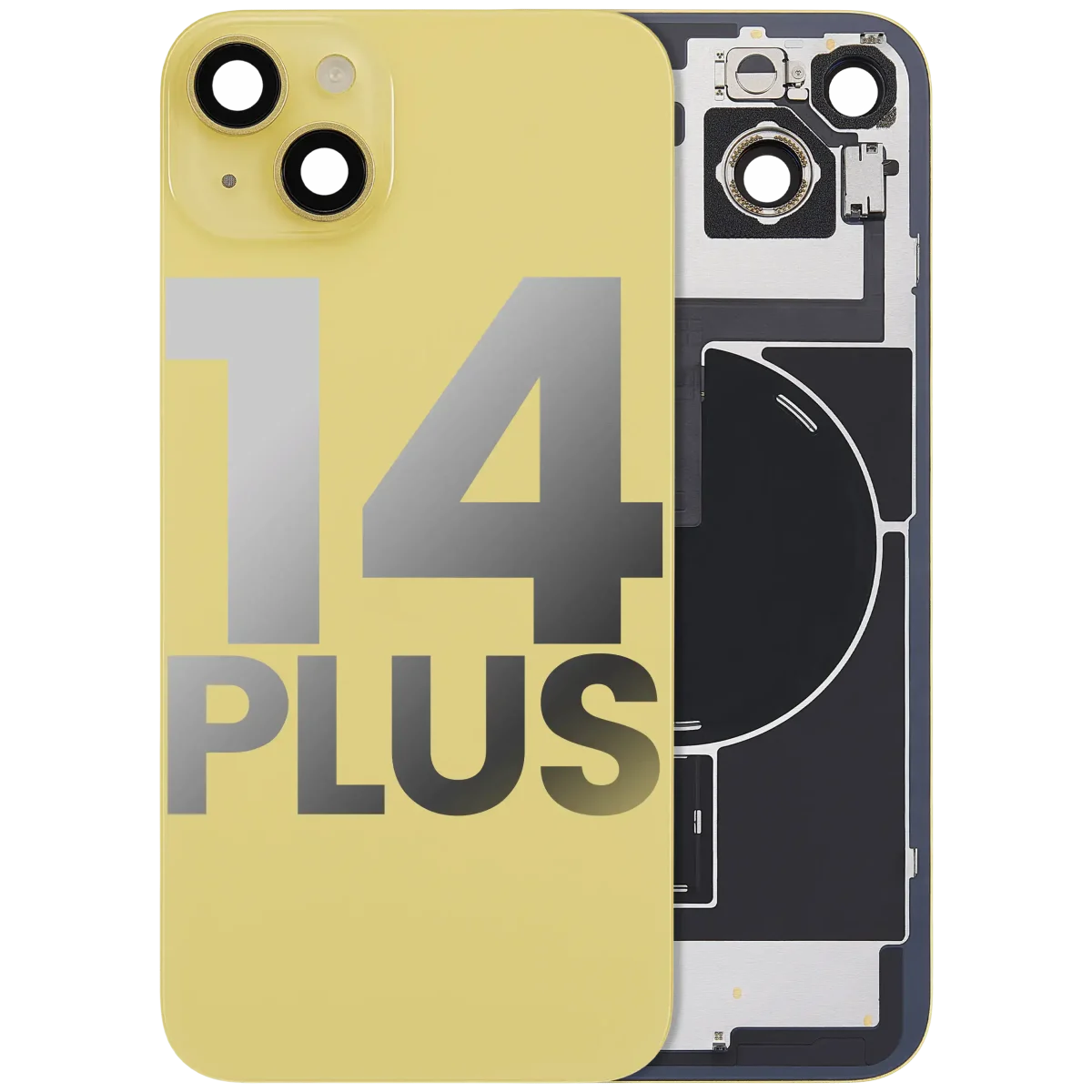Iphone 14 Plus ile Uyumlu Arka Cam Çelik Plakalı Kablosuz NFC Şarj MagSafe Mıknatıs ve El Feneri Esnek ile Uyumlu Full Sarı