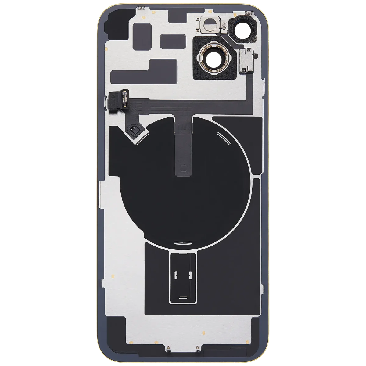 Iphone 14 Plus ile Uyumlu Arka Cam Çelik Plakalı Kablosuz NFC Şarj MagSafe Mıknatıs ve El Feneri Esnek ile Uyumlu Full Sarı - Görsel 4