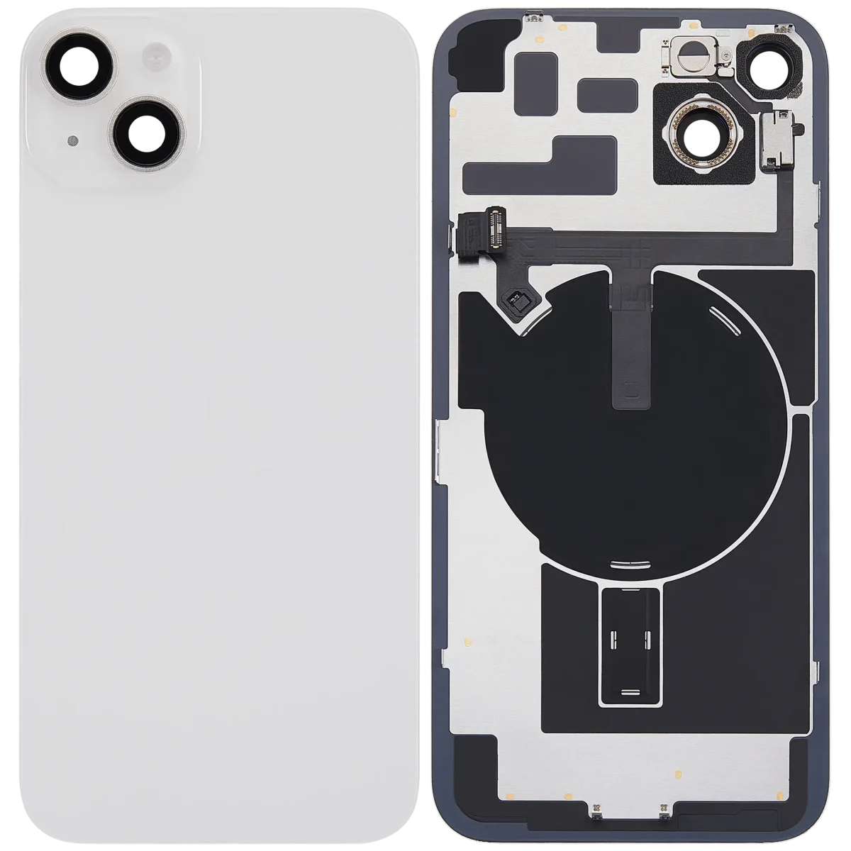 Iphone 14 Plus ile Uyumlu Arka Cam Çelik Plakalı Kablosuz NFC Şarj MagSafe Mıknatıs ve El Feneri Esnek ile Uyumlu Full Starlight - Görsel 2