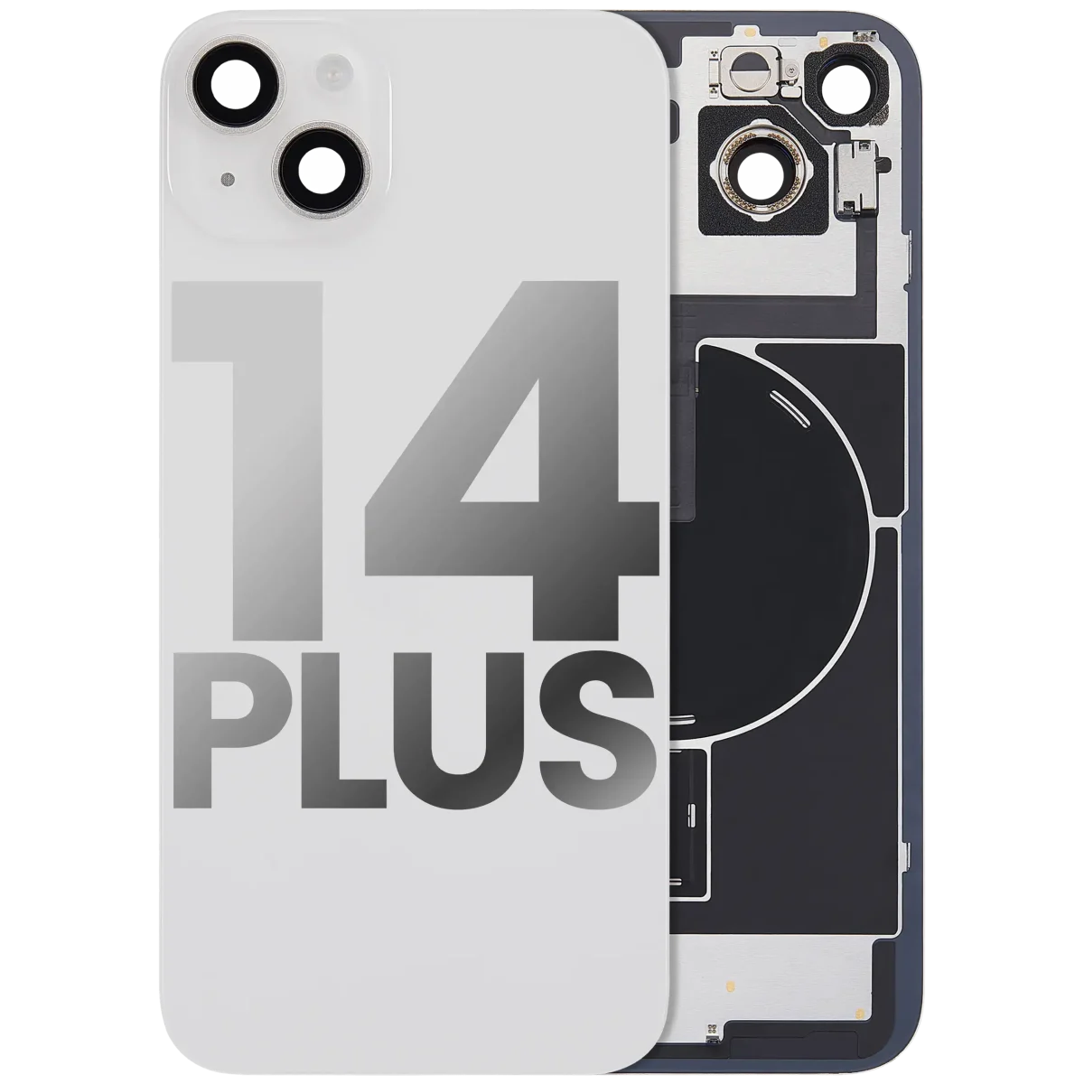 Iphone 14 Plus ile Uyumlu Arka Cam Çelik Plakalı Kablosuz NFC Şarj MagSafe Mıknatıs ve El Feneri Esnek ile Uyumlu Full Starlight