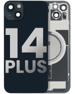 Iphone 14 Plus ile Uyumlu Arka Cam Çelik Plakalı MagSafe Mıknatıs Önceden Takılmış Kapak Full Gece ​​Yarısı