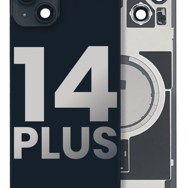 Iphone 14 Plus ile Uyumlu Arka Cam Çelik Plakalı MagSafe Mıknatıs Önceden Takılmış Kapak Full Gece ​​Yarısı