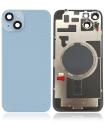 Iphone 14 Plus ile Uyumlu Arka Cam Çelik Plakalı MagSafe Mıknatıs Önceden Takılmış Kapak Full Mavi - Görsel 4