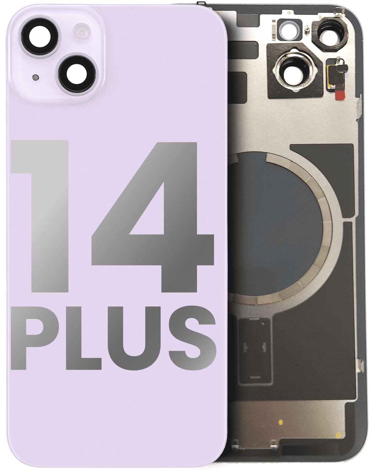 Iphone 14 Plus ile Uyumlu Arka Cam Çelik Plakalı MagSafe Mıknatıs Önceden Takılmış Kapak Full Mor - Görsel 4