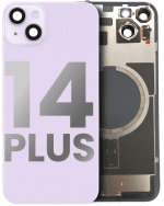 Iphone 14 Plus ile Uyumlu Arka Cam Çelik Plakalı MagSafe Mıknatıs Önceden Takılmış Kapak Full Mor - Görsel 4