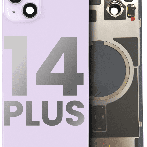 Iphone 14 Plus ile Uyumlu Arka Cam Çelik Plakalı MagSafe Mıknatıs Önceden Takılmış Kapak Full Mor