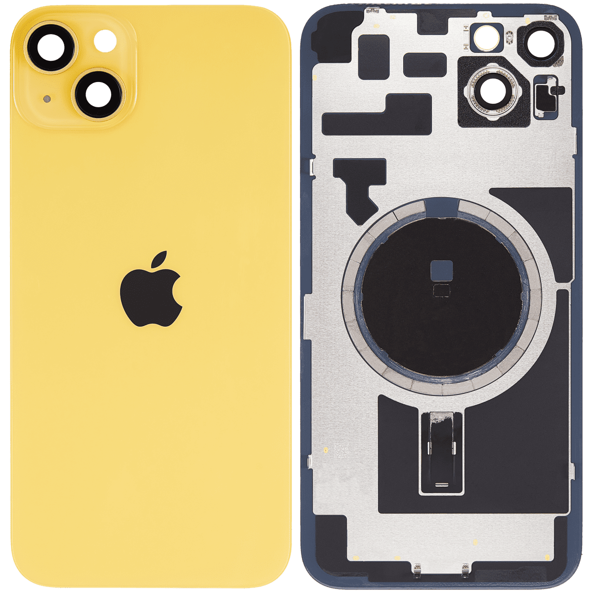 Iphone 14 Plus ile Uyumlu Arka Cam Çelik Plakalı MagSafe Mıknatıs Önceden Takılmış Kapak Full Sarı - Görsel 1