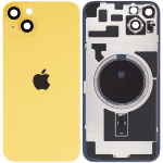 Iphone 14 Plus ile Uyumlu Arka Cam Çelik Plakalı MagSafe Mıknatıs Önceden Takılmış Kapak Full Sarı