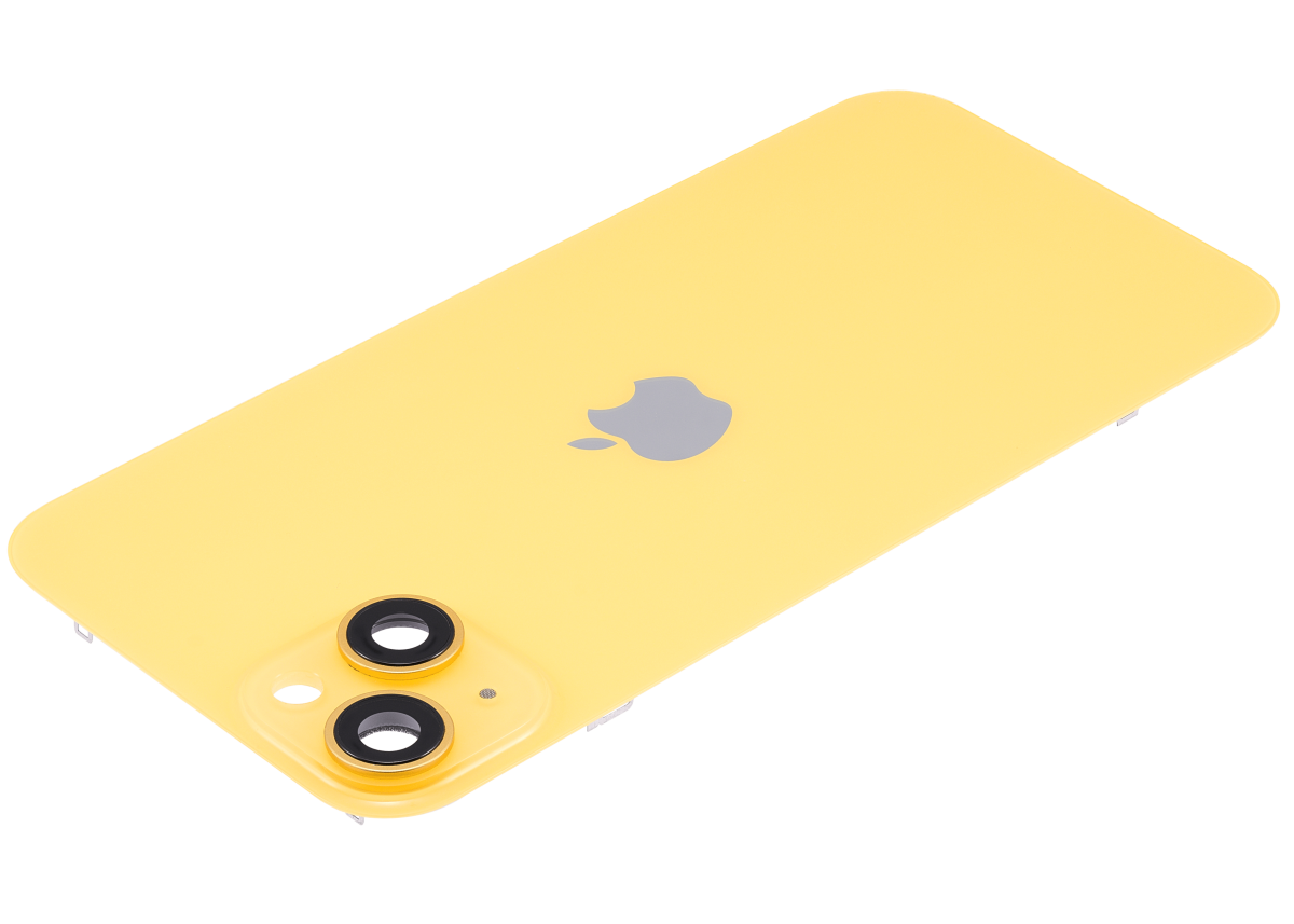 Iphone 14 Plus ile Uyumlu Arka Cam Çelik Plakalı MagSafe Mıknatıs Önceden Takılmış Kapak Full Sarı - Görsel 3