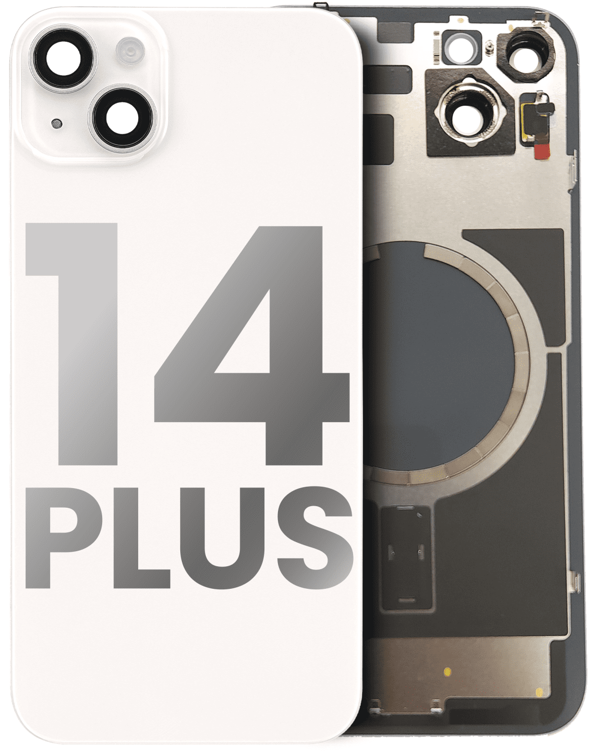 Iphone 14 Plus ile Uyumlu Arka Cam Çelik Plakalı MagSafe Mıknatıs Önceden Takılmış Kapak Full Starlight - Görsel 4
