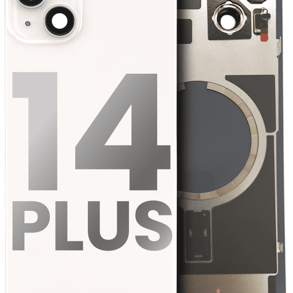 Iphone 14 Plus ile Uyumlu Arka Cam Çelik Plakalı MagSafe Mıknatıs Önceden Takılmış Kapak Full Starlight