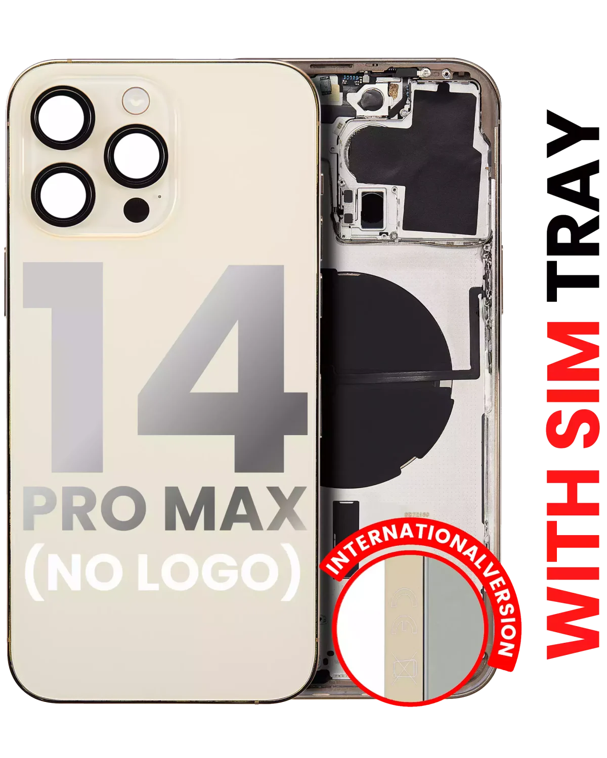 Iphone 14 Pro Max ile Uyumlu Arka Muhafaza Küçük Önceden Takılmış Uluslararası Sürüm Logo Yok Plus Gold ile Uyumlu