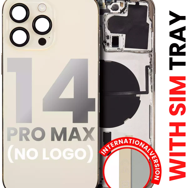 Iphone 14 Pro Max ile Uyumlu Arka Muhafaza Küçük Önceden Takılmış Uluslararası Sürüm Logo Yok Plus Gold ile Uyumlu
