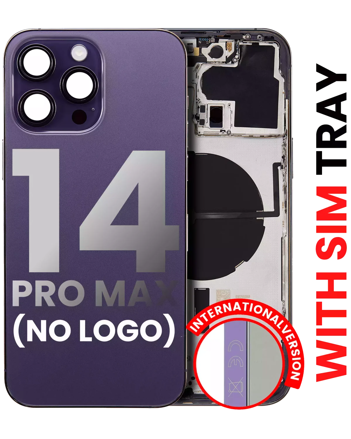 Iphone 14 Pro Max ile Uyumlu Arka Muhafaza Küçük Önceden Takılmış Uluslararası Sürüm Logo Yok Plus Koyu Mor ile Uyumlu