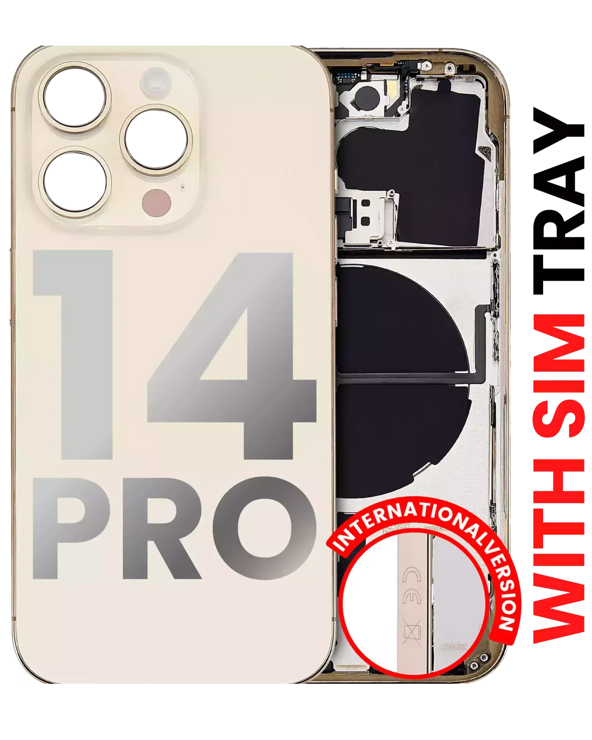 Iphone 14 Pro ile Uyumlu Arka Muhafaza Küçük Önceden Takılmış Uluslararası Sürüm Logo Yok Plus Gold ile Uyumlu
