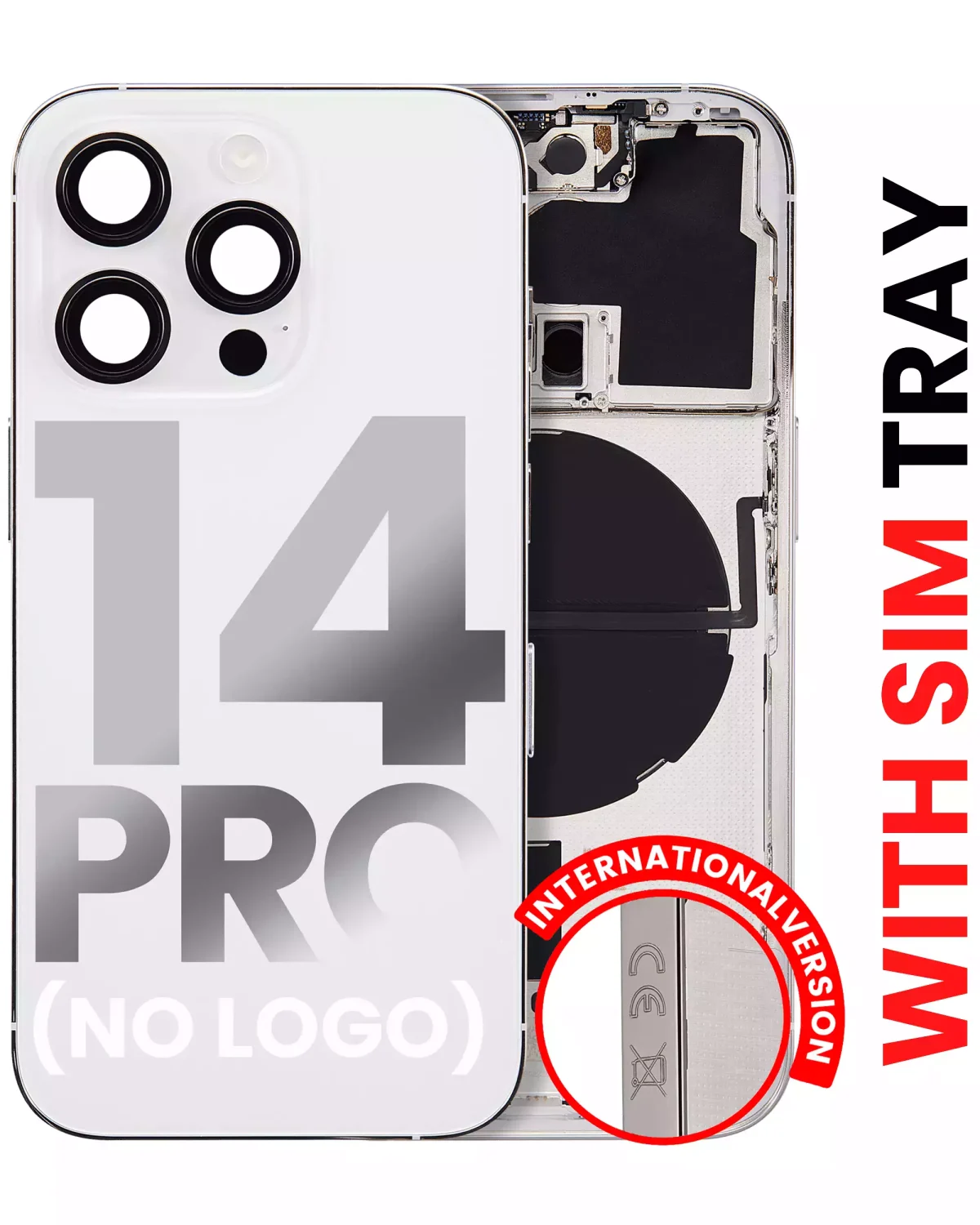 Iphone 14 Pro ile Uyumlu Arka Muhafaza Küçük Önceden Takılmış Uluslararası Sürüm Logo Yok Plus Gümüş ile Uyumlu