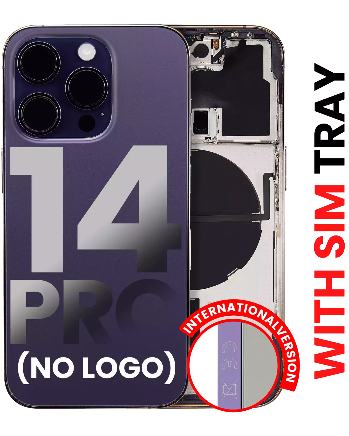 Iphone 14 Pro ile Uyumlu Arka Muhafaza Küçük Önceden Takılmış Uluslararası Sürüm Logo Yok Plus Koyu Mor ile Uyumlu