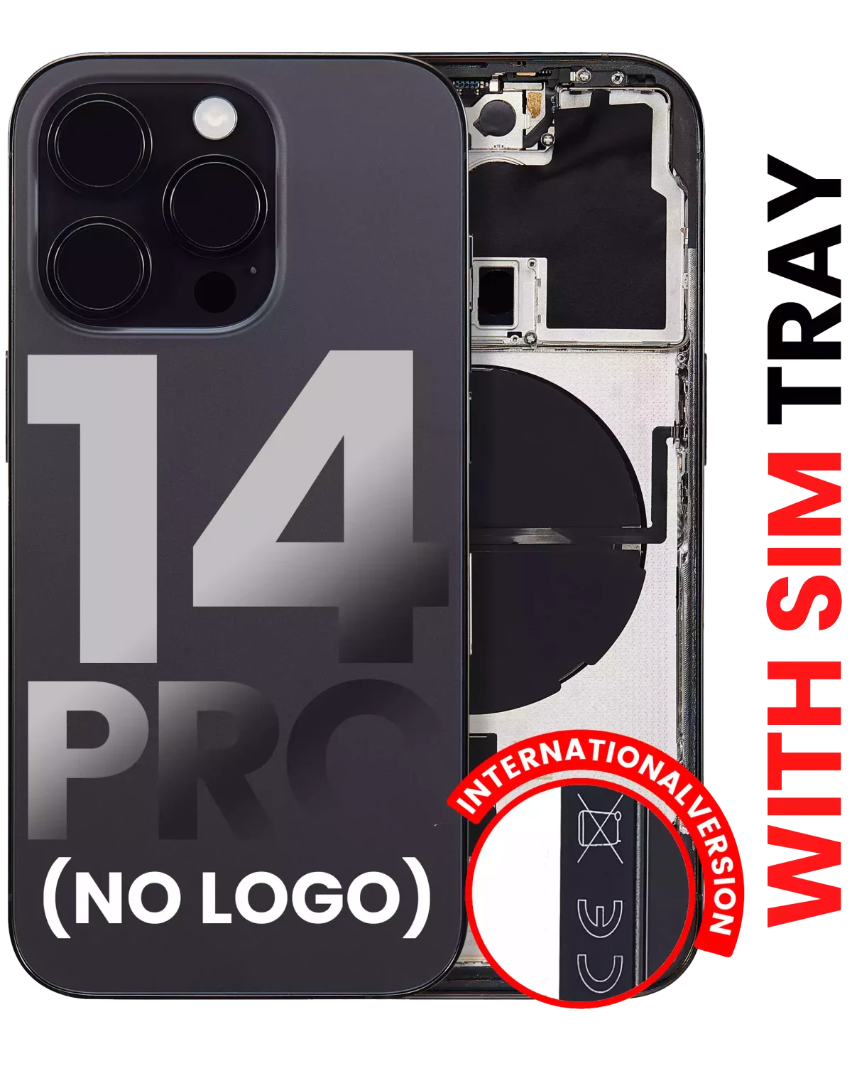 Iphone 14 Pro ile Uyumlu Arka Muhafaza Küçük Önceden Takılmış Uluslararası Sürüm Logo Yok Plus Uzay Siyahı ile Uyumlu