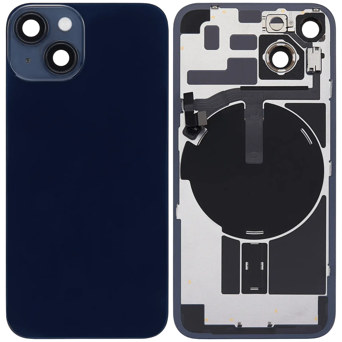 Iphone 14 ile Uyumlu Arka Cam Çelik Plakalı Kablosuz NFC Şarj MagSafe Mıknatıs ve El Feneri Esnek ile Uyumlu Full A Sınıfı Gece ​​Yarısı - Görsel 2