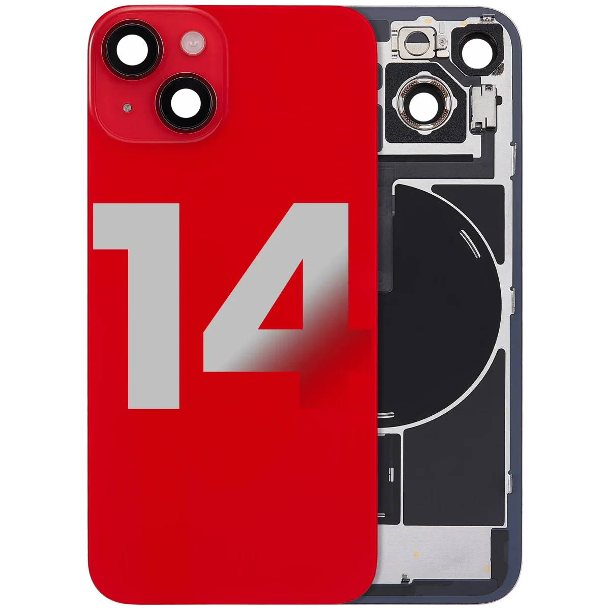 Iphone 14 ile Uyumlu Arka Cam Çelik Plakalı Kablosuz NFC Şarj MagSafe Mıknatıs ve El Feneri Esnek ile Uyumlu Full Kırmızı